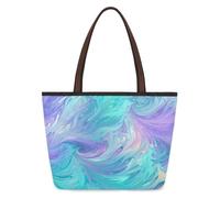 Mexpekil Borsa tote riutilizzabile da donna, con texture liquida, color foglia di tè, viola, grande capacità, borsa a tracolla carina per shopping, spesa, lavoro, libro, Liquid Texture Teal Viola