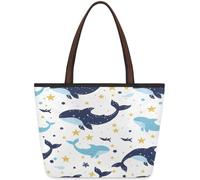 Mexpekil Borsa tote riutilizzabile da donna, graziosa borsa a tracolla carina con delfini, balene, creature oceaniche, grande capacità, graziosa borsa a tracolla per shopping, spesa, lavoro, libro