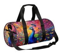 Mexpekil Borsone con scomparto per scarpe, impermeabile aperto pavone animale, stile pittura a olio, zaino da viaggio per fitness, palestra, gite nel fine settimana, Stile di pittura a olio animale