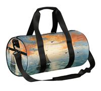 Mexpekil Borsone con scomparto per scarpe, impermeabile, con barca a vela, tramonto, gabbiano, mare, zaino da viaggio per fitness, palestra, gite nel fine settimana, Barca a vela Tramonto Gabbiano