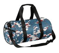 Mexpekil Borsone con scomparto per scarpe, impermeabile, con fiori di ciliegio bianchi e rossi, sfondo blu, zaino da viaggio per fitness, palestra, gite nel fine settimana, Bianco Rosso Fiori Di