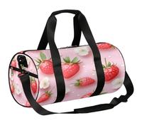 Mexpekil Borsone con scomparto per scarpe, impermeabile, con grandi fragole rosa e fiori bianchi, zaino da viaggio per fitness, palestra, gite nel fine settimana, Grandi Fragole Rosa Fiori Bianchi