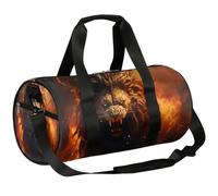 Mexpekil Borsone con scomparto per scarpe, impermeabile, grande leone ruggente nella luce del fuoco, zaino da viaggio per fitness, palestra, gite nel fine settimana, Grande leone ruggente nella luce