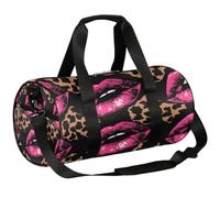Mexpekil Borsone con scomparto per scarpe, impermeabile, motivo labbra rosa, marrone, leopardato, zaino da viaggio per fitness, palestra, fine settimana, Labbra Rosa Stampa Leopardata Marrone