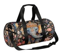 Mexpekil Borsone con scomparto per scarpe, impermeabile, stile indiano, birmano, elefante, fiore, uccello, zaino da viaggio per fitness, palestra, viaggi di fine settimana, India, Birmania, stile,