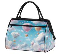 Mexpekil Borsone da palestra, borsa da viaggio sportiva da portare con sé durante la notte, per il fine settimana, per donne e uomini, Nuvole disegnate a mano e mongolfiera, Borsone da viaggio