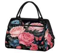 Mexpekil Borsone da palestra, borsa da viaggio sportiva da portare con sé durante la notte, per il fine settimana, per donne e uomini, Peonia fiore farfalla floreale, Borsone da viaggio