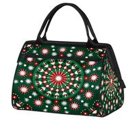 Mexpekil Borsone da palestra, borsa da viaggio sportiva da portare con sé durante la notte, per il fine settimana, per donne e uomini, Fiocchi di neve cerchio rosso e verde, Borsone da viaggio