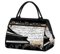 Mexpekil Borsone da palestra, borsa da viaggio sportiva da portare con sé durante la notte, per il fine settimana, per donne e uomini, Retro Piano Musica Note, Borsone da viaggio