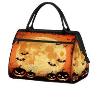 Mexpekil Borsone da palestra, borsa da viaggio sportiva da portare con sé durante la notte, per il fine settimana, per donne e uomini, Luna con zucca e pipistrello, Borsone da viaggio