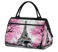 Mexpekil Borsone da palestra, borsa da viaggio sportiva da portare con sé durante la notte, per il fine settimana, per donne e uomini, Torre in primavera con fiori rosa, Borsone da viaggio