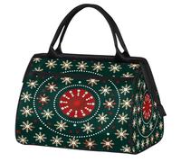 Mexpekil Borsone da palestra, borsa da viaggio sportiva da portare con sé durante la notte, per il fine settimana, per donne e uomini, Fiocchi di neve cerchio verde e rosso, Borsone da viaggio