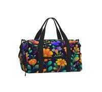 Mexpekil Borsone da palestra con scomparto per scarpe, impermeabile, grande borsa da viaggio per il fine settimana durante la notte, Fiori Cartoon Neon, One Size, Classico
