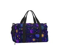 Mexpekil Borsone da palestra con scomparto per scarpe, impermeabile, grande borsa da viaggio per il fine settimana durante la notte, Viola Blu Spazio Sole Luna, One Size, Classico