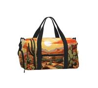 Mexpekil Borsone da palestra con scomparto per scarpe, impermeabile, grande borsa da viaggio per il fine settimana durante la notte, Tramonto del cactus nel deserto, One Size, Classico