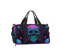 Mexpekil Borsone da palestra con scomparto per scarpe, impermeabile, grande borsa da viaggio per il fine settimana durante la notte, Ragnatela colorata con teschio al neon, One Size, Classico