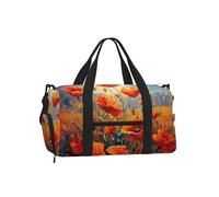 Mexpekil Borsone da palestra con scomparto per scarpe, impermeabile, grande borsa da viaggio per il fine settimana durante la notte, Stampa Fiori Di Papavero Rosso Acquerello, One Size, Classico