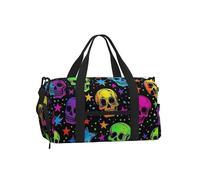 Mexpekil Borsone da palestra con scomparto per scarpe, impermeabile, grande borsa da viaggio per il fine settimana durante la notte, Cartone animato Teschi Stella, One Size, Classico