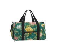 Mexpekil Borsone da palestra con scomparto per scarpe, impermeabile, grande borsa da viaggio per il fine settimana durante la notte, Arte Teal Fiori Ramo, One Size, Classico