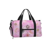 Mexpekil Borsone da palestra con scomparto per scarpe, impermeabile, grande borsa da viaggio per il fine settimana durante la notte, Lune Stelle Rosa Arte, One Size, Classico