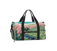 Mexpekil Borsone da palestra con scomparto per scarpe, impermeabile, grande borsa da viaggio per il fine settimana durante la notte, Campo di tulipani rosa, One Size, Classico