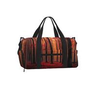 Mexpekil Borsone da palestra con scomparto per scarpe, impermeabile, grande borsa da viaggio per il fine settimana durante la notte, Foresta Rossa d', One Size, Classico