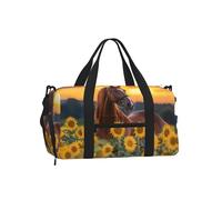 Mexpekil Borsone da palestra con scomparto per scarpe, impermeabile, grande borsa da viaggio per il fine settimana durante la notte, Cavallo Marrone Girasole, One Size, Classico