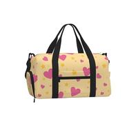 Mexpekil Borsone da palestra con scomparto per scarpe, impermeabile, grande borsa da viaggio per il fine settimana durante la notte, Cuori Rosa Stelle Gialle, One Size, Classico