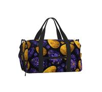 Mexpekil Borsone da palestra con scomparto per scarpe, impermeabile, grande borsa da viaggio per il fine settimana durante la notte, Uova Floreali Gialle Viola, One Size, Classico