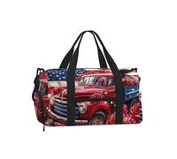 Mexpekil Borsone da palestra con scomparto per scarpe, impermeabile, grande borsa da viaggio per il fine settimana durante la notte, Rose camion bandiera americana, One Size, Classico