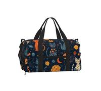 Mexpekil Borsone da palestra con scomparto per scarpe, impermeabile, grande borsa da viaggio per il fine settimana durante la notte, Boho Cat Luna Spazio, One Size, Classico