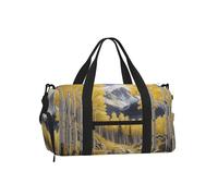Mexpekil Borsone da palestra con scomparto per scarpe, impermeabile, grande borsa da viaggio per il fine settimana durante la notte, Inverno Montagna Foresta Giallo, One Size, Classico