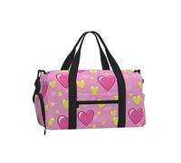 Mexpekil Borsone da palestra con scomparto per scarpe, impermeabile, grande borsa da viaggio per il fine settimana durante la notte, Cuori Rosa Stella Giallo, One Size, Classico