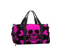 Mexpekil Borsone da palestra con scomparto per scarpe, impermeabile, grande borsa da viaggio per il fine settimana durante la notte, Teschio con ossa incrociate rosa caldo, One Size, Classico