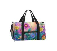 Mexpekil Borsone da palestra con scomparto per scarpe, impermeabile, grande borsa da viaggio per il fine settimana durante la notte, Cartoon Art Fiori, One Size, Classico