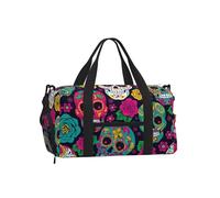 Mexpekil Borsone da palestra con scomparto per scarpe, impermeabile, grande borsa da viaggio per il fine settimana durante la notte, Rose colorate con teschi, One Size, Classico
