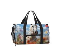 Mexpekil Borsone da palestra con scomparto per scarpe, impermeabile, grande borsa da viaggio per il fine settimana durante la notte, Fiore di cavallo animale, One Size, Classico