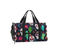 Mexpekil Borsone da palestra con scomparto per scarpe, impermeabile, grande borsa da viaggio per il fine settimana durante la notte, Fiori di cactus teschi messicani, One Size, Classico