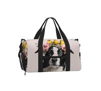 Mexpekil Borsone da palestra con scomparto per scarpe, impermeabile, grande borsa da viaggio per il fine settimana durante la notte, Cane da confine con uccello fiore, One Size, Classico