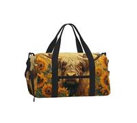 Mexpekil Borsone da palestra con scomparto per scarpe, impermeabile, grande borsa da viaggio per il fine settimana durante la notte, Girasoli della mucca delle Highland, One Size, Classico