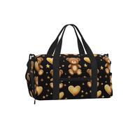 Mexpekil Borsone da palestra con scomparto per scarpe, impermeabile, grande borsa da viaggio per il fine settimana durante la notte, Cuore Orso Stelle Dorate, One Size, Classico