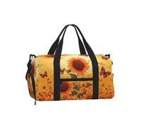 Mexpekil Borsone da palestra con scomparto per scarpe, impermeabile, grande borsa da viaggio per il fine settimana durante la notte, Cielo Tramonto Girasoli Farfalle, One Size, Classico