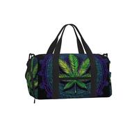 Mexpekil Borsone da palestra con scomparto per scarpe, impermeabile, grande borsa da viaggio per il fine settimana durante la notte, Foglia di Cannabis Viola Verde, One Size, Classico