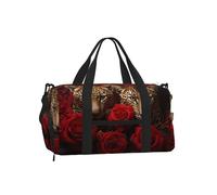 Mexpekil Borsone da palestra con scomparto per scarpe, impermeabile, grande borsa da viaggio per il fine settimana durante la notte, Amante Leopardo Rosa Rossa, One Size, Classico