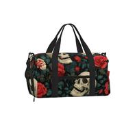 Mexpekil Borsone da palestra con scomparto per scarpe, impermeabile, grande borsa da viaggio per il fine settimana durante la notte, Teschi e Rosa Rossa, One Size, Classico