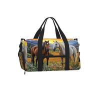 Mexpekil Borsone da palestra con scomparto per scarpe, impermeabile, grande borsa da viaggio per il fine settimana durante la notte, Cavalli Montagne Tramonto, One Size, Classico