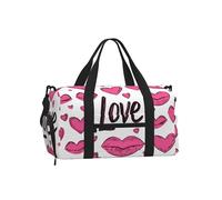 Mexpekil Borsone da palestra con scomparto per scarpe, impermeabile, grande borsa da viaggio per il fine settimana durante la notte, Labbra Rosa Amore Cuore, One Size, Classico