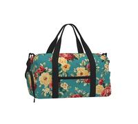 Mexpekil Borsone da palestra con scomparto per scarpe, impermeabile, grande borsa da viaggio per il fine settimana durante la notte, Rose con motivo floreale verde acqua, One Size, Classico