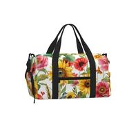 Mexpekil Borsone da palestra con scomparto per scarpe, impermeabile, grande borsa da viaggio per il fine settimana durante la notte, Girasole Rosso Floreale, One Size, Classico