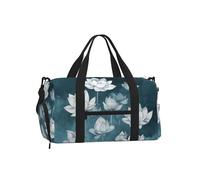 Mexpekil Borsone da palestra con scomparto per scarpe, impermeabile, grande borsa da viaggio per il fine settimana durante la notte, Fiori di loto Blu Bianco, One Size, Classico